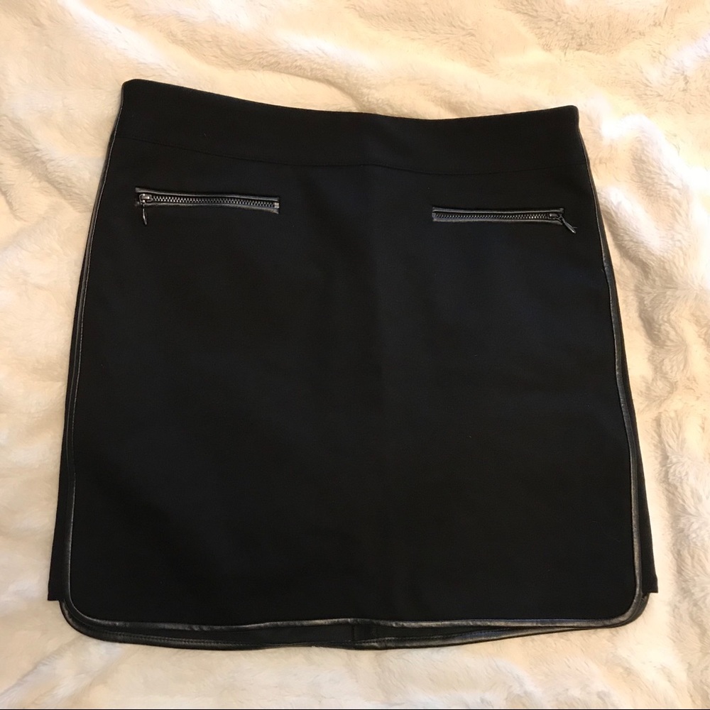 WHBM Black Faux Leather-Trimmed Skirt with pockets
